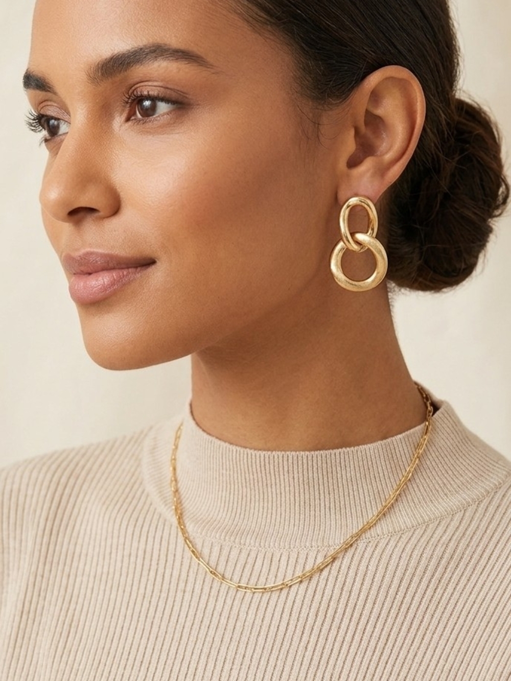 Source Unknown Gold Double-Link Drop Earrings